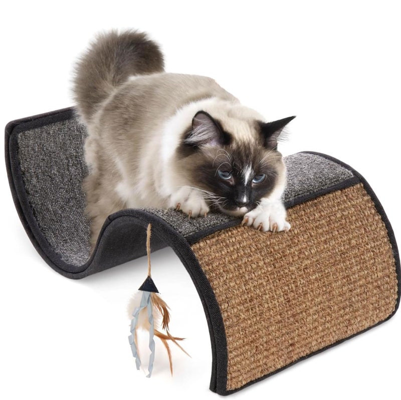 Petlinks Instincts by SmartyKat Dream Curl Carpet & Sisal Cat Scratcher, Dual-Surface Curl for Scratching, Lounge & Hide for Cats & Kittens, Gray & Denim, One Size - Image 1